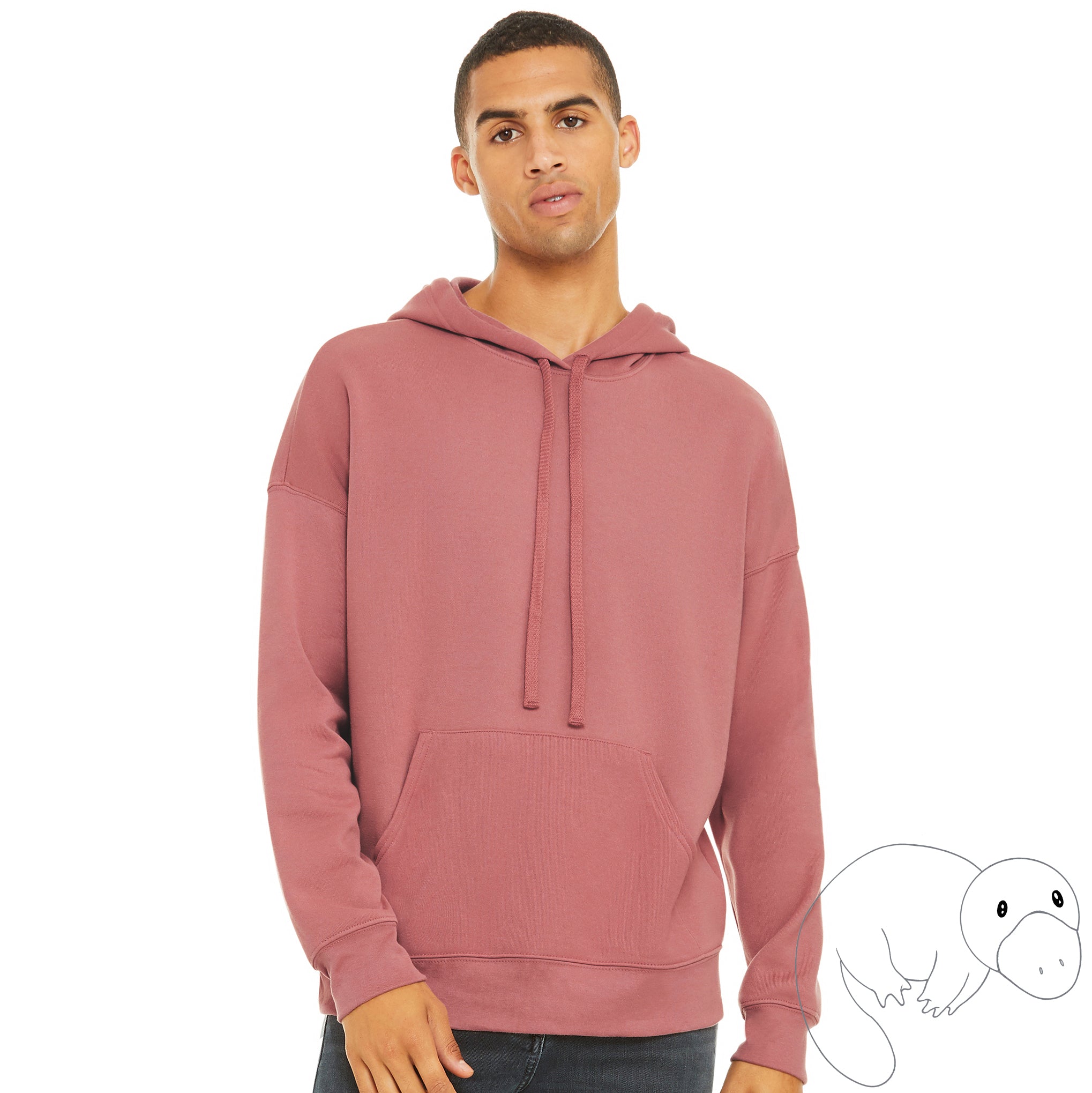 new-product-soft-sweatshirt-cozy-warm-dark-pink-dessert-coral-rose-mauve-hoodie-face-mask-Plats-Hoodie-facemask-all-in-one-convertible-plats-hoodie-platinum-platypus-guy-millennial-boy-man-beautiful-eyes-blue-green-young-cute