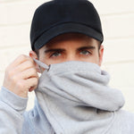 Load image into Gallery viewer, guy-cute-beautiful-eyes-green-blue-black-hat-grey-hoodie-face-mask-Plats-Hoodie-facemask

