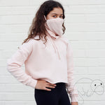 Load image into Gallery viewer, girl-cute-pretty-beautiful-young-teen-teenage-sweatshirt-pink-salt-blush-light-fuzzy-soft-hoodie-face-mask-Plats-Hoodie-facemask-all-in-one-convertible-hoodiefacemask-platinum-platypus-new-product
